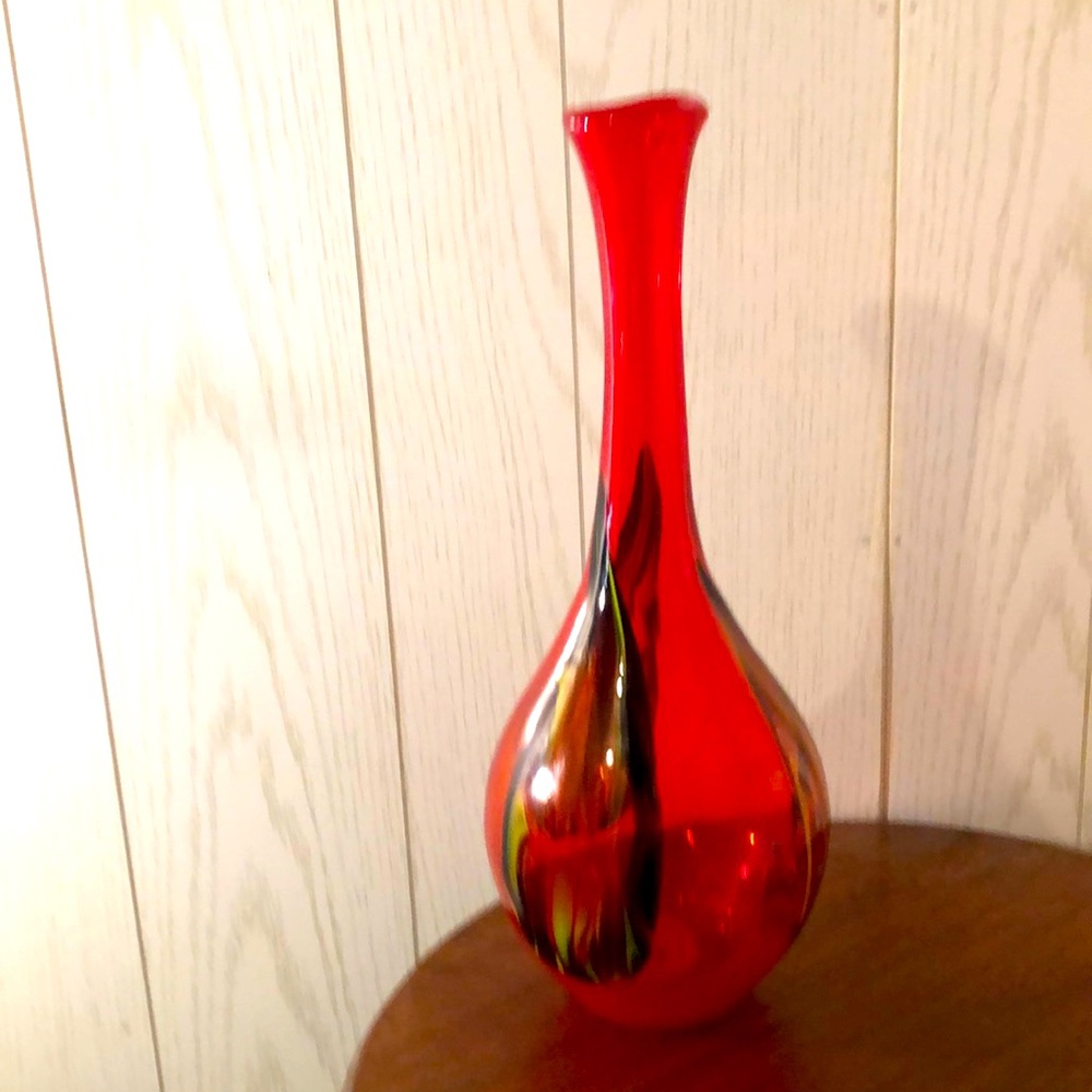 Handblown mid-century abstract art glass vase